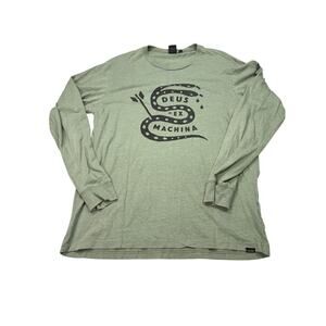 Deus ex machina mens long sleeve green T shirt. Size XL, snake logo, hemp cotton